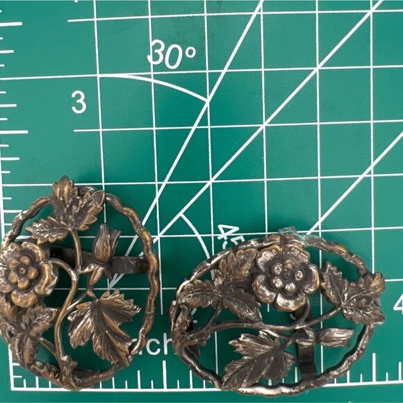 Antique Belt Sash Buckle Gilded Brass Art Nouveau Open Cut Intricate Leaf Flower - Picture 5 of 8